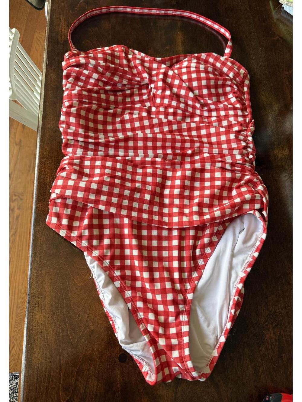 crown & ivy Red and White Gingham One-Piece Swimsuit